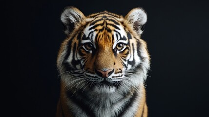 Fototapeta premium A close-up portrait of a majestic tiger against a dark background.