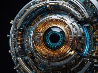 Fototapeta premium Futuristic Cybernetic Eye Implant – A Closeup View of Advanced Biotech Vision Enhancement