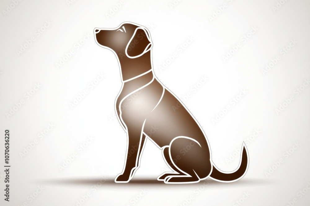 Poster minimalist line art of a dog sitting, with simple lines on a plain white background