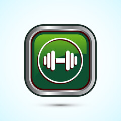 Dumbbell icon design for fitness, gym, exercise, weightlifting. Green Color Square Button Design