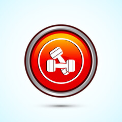 Dumbbell icon design for fitness, gym, exercise, weightlifting. Orange Color Round Button Design