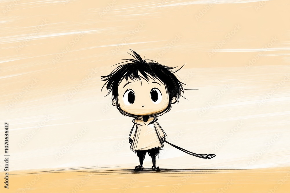 Poster minimalist sketch of a dog on a leash, creating a simple, clean look on a soft background