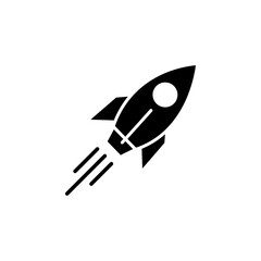Rocket launch icon black and white vector sign