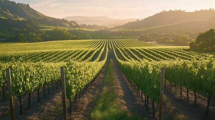 Fototapeta premium Lush Vineyard Landscape at Golden Hour