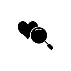 Search heart icon black and white vector sign