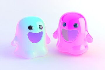 Colorful Cute Ghost Featuring Happy and Cheerful Faces Expression. Bright Playful Ghosts are Perfect for Creating Fun and Whimsical Design Concepts. Smiling Friendly Halloween Characters. 3d cartoon.