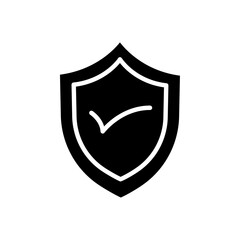 Shield check icon black and white vector sign