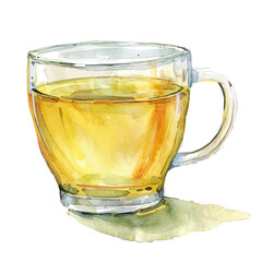 A watercolor painting of a cup of tea, isolated on a white background.