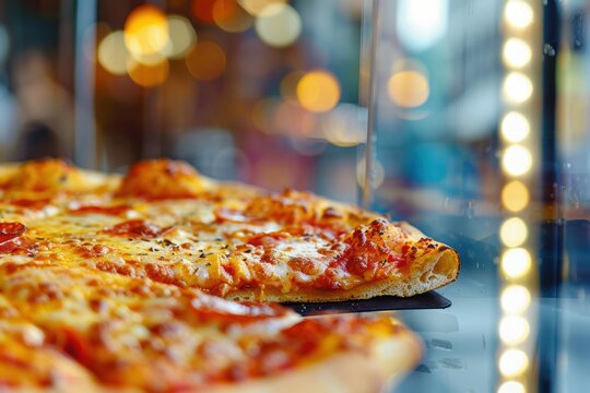 Restaurant storefront featuring pizza and fast food prices, service options, and takeout meals with close-up shop display for dining and to-go choices