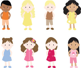 Children with different nationalities on white background