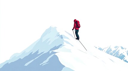 a 2D cartoon illustration of a person climbing a rock wall outdoors, adventurous and daring, white background--ar 16:9