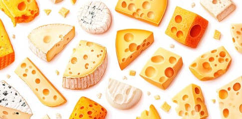 A Collection of Assorted Cheeses with a White Background