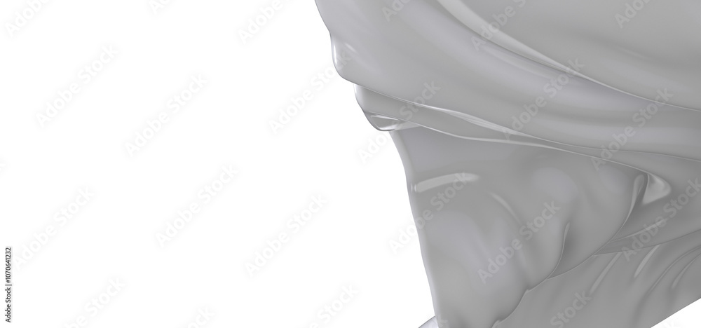 Poster a close-up of a white fabric draped softly against a dark background, creating a smooth, flowing cur