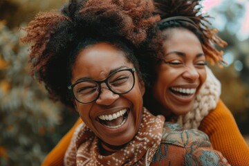 Joyful older woman and her grown daughter enjoy quality time together outdoors in a park during summer, sharing smiles and bonding in the fresh air