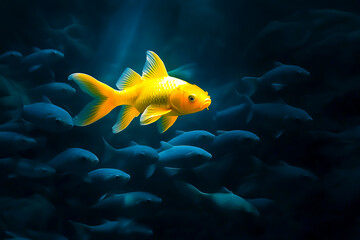 Yellow fish swimming in a school of fish