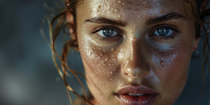 Strong female athlete showcasing beauty and health during a workout, exuding confidence and motivation in sportswear against a dark backdrop