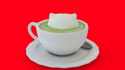 cat tea cup with red background