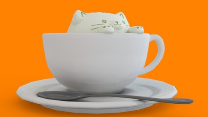 cat tea cup with yellow background