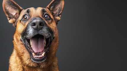 Fototapeta premium Angry and surprised dog isolated on transparent png background with a funny and excited expression