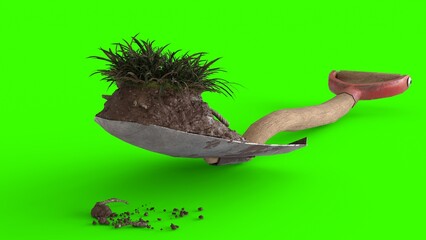 dirty shovel with green background