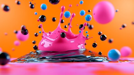 Fototapeta premium Colorful Paint Splash with Floating Droplets Abstract Art Design and Background