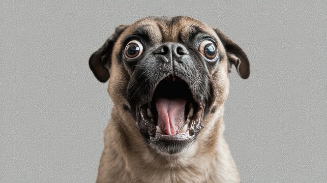 Angry and surprised dog isolated on transparent png background with a funny and excited expression. 