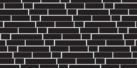 Dark black brick wall background. architecture construction stone block brick wallpaper. Brick wall seamless pattern, black isolated on white background, vector illustration.