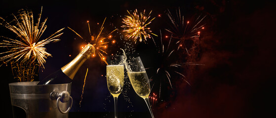 Silvester 2025 New year New Year's Eve Party background banner panorama - Champagne bucket with...