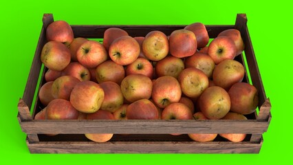 fresh apple in wooden box with green background