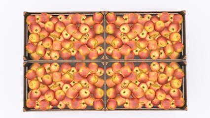 fresh apple in wooden box