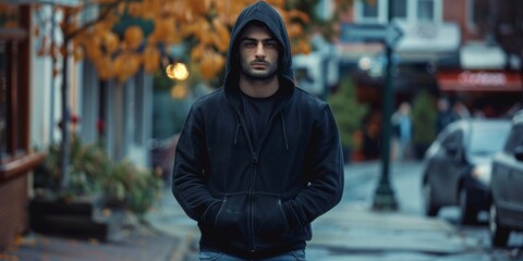 Individual engaged in outdoor fitness and mindfulness for exercise and wellness, wearing sportswear in an urban setting