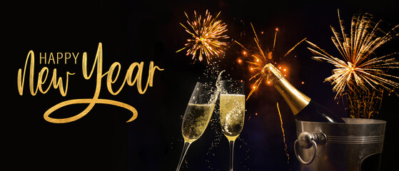 Silvester 2025 New year New Year's Eve Party background banner panorama - Champagne bucket with...