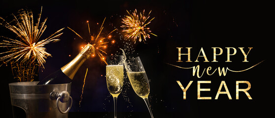 Silvester 2025 New year New Year's Eve Party background banner panorama - Champagne bucket with...