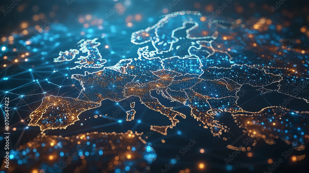 Aufkleber dynamic digital world map emphasize western europe continental for ai powered global network connect