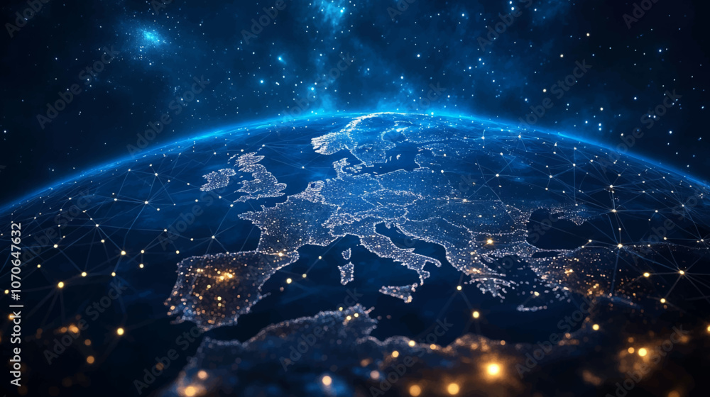 Aufkleber dynamic digital world map emphasize western europe continental for ai powered global network connect