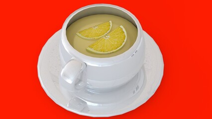 lemon tea cup with red background