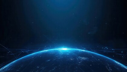 Obraz premium Holographic planet model with central blank area for text overlay, space graphic, science meets technology