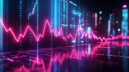 Red and blue wave digital background with neon upward arrows, illustrating economic growth against a dark financial graph backdrop.