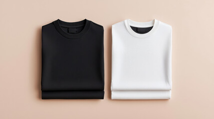 Two neatly folded sweaters in black and white, displayed against a neutral background, showcase classic and versatile fashion choices.