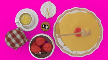 picnic dessert food with pink background