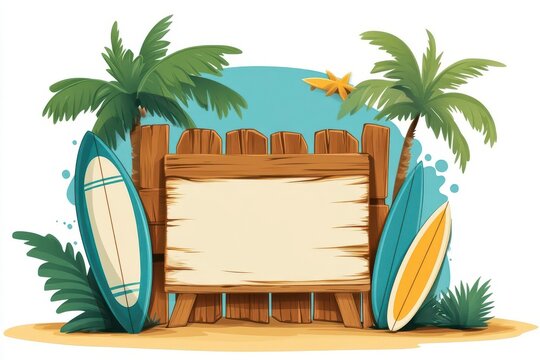 Surf shack sign with blank space, ideal for custom text, surfing graphic space, beach hangout