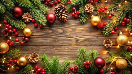 Xmas nature design border holiday illumination and decoration concept - christmas garland bokeh lights 