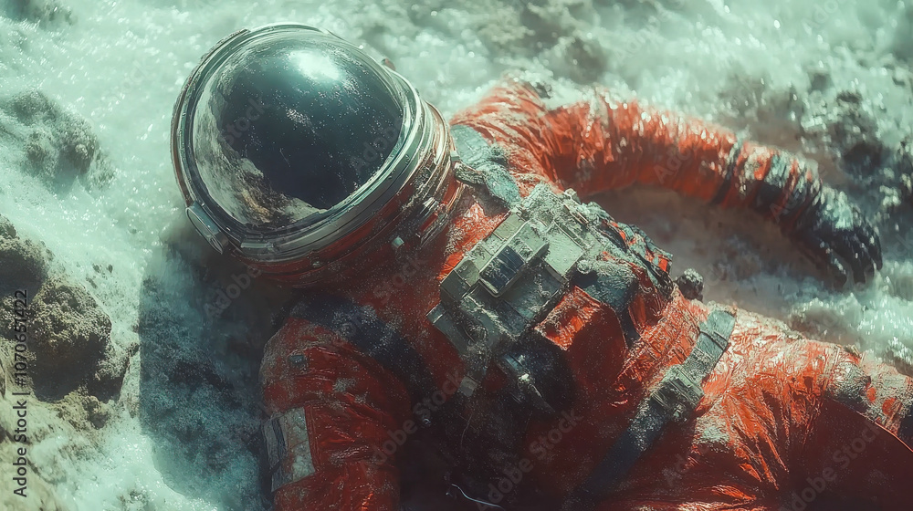 Aufkleber astronaut floating in space near a fiery portal, capturing a surreal scene of exploration and the un