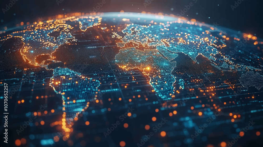 Aufkleber dynamic digital world map emphasize western europe continental for ai powered global network connect