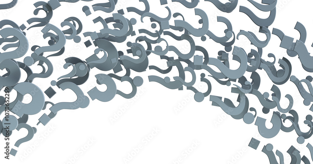 Poster infinite question marks on a plane, original three dimensional illustration.