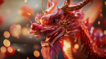 Festive Chinese Lion Dance with Colorful Costumes at a Traditional New Year Celebration