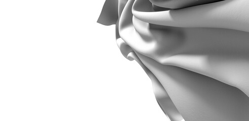 A close-up of a white fabric draped softly against a dark background, creating a smooth, flowing curve.