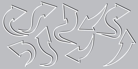 Set of black Curved Arrows isolated on white background. Vector illustration editable icons.