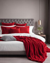 luxurious apartment, red interior design, virtual staging, modern apartment, furnished apartment, stylish home, red decor, upscale living, contemporary furniture, elegant apartment, bedroom design, re