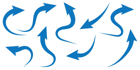 Set long blue curve arrow icon vector . blue curve arrow icon set. long arrow icon set. curve arrow vector illustration.